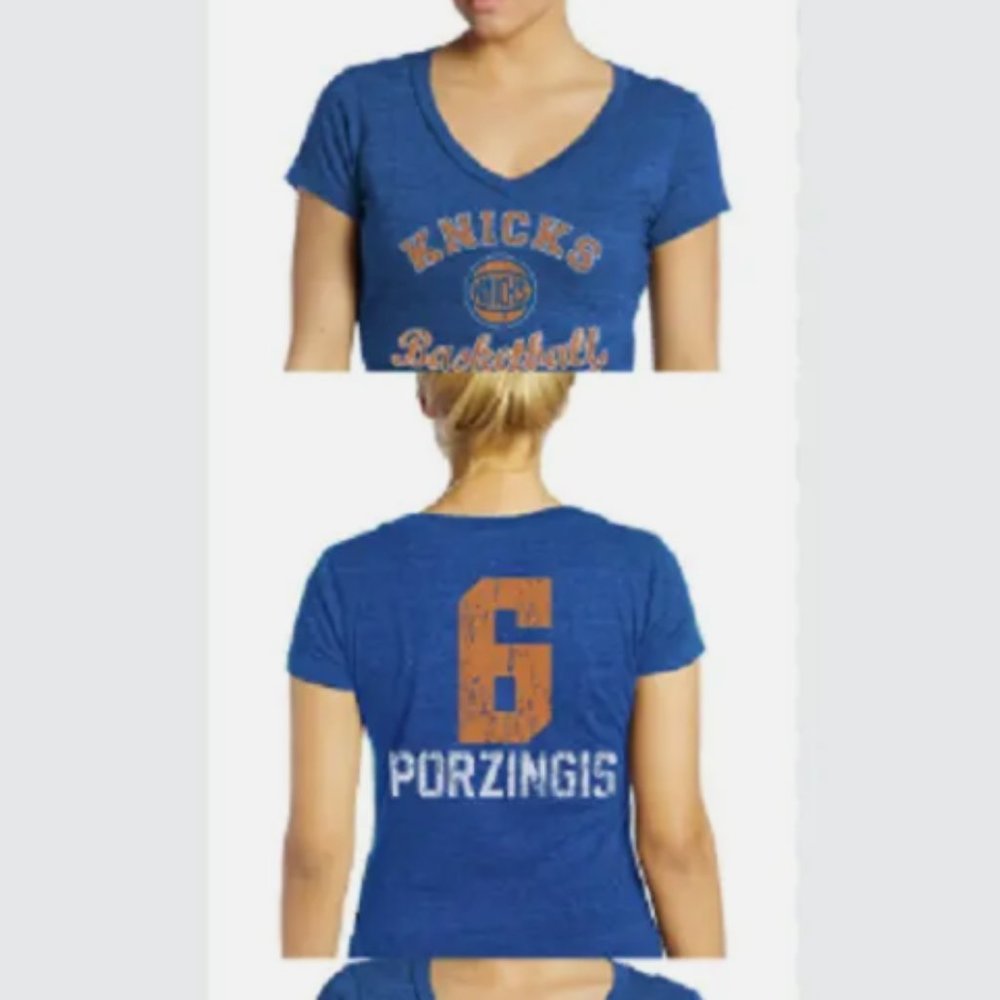 New York Knicks NBA #6 Women's Premier Triblend Modest V-Neck Tee T Shirt NWT